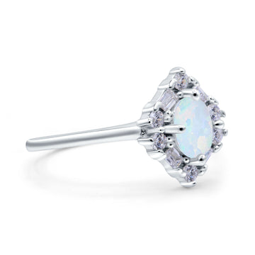 Art Deco Oval Wedding Bridal Ring Lab Created White Opal 925 Sterling Silver